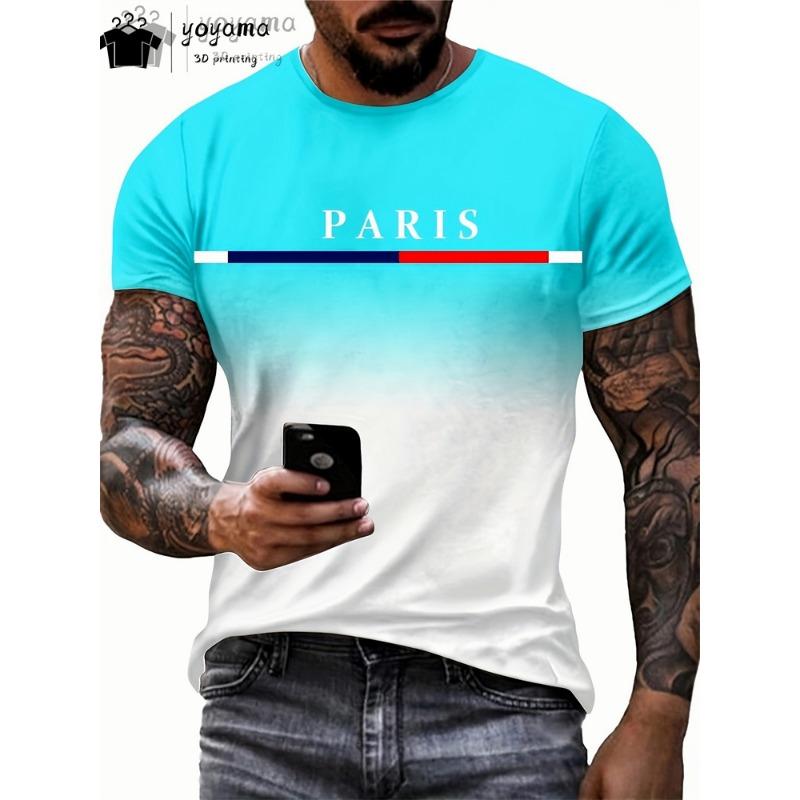 Summer Gradient Print T Shirt Men Fashion Graphic T Shirts 3D Print Men's Clothing Round Neck T-shirts for Men Street Rock Tops