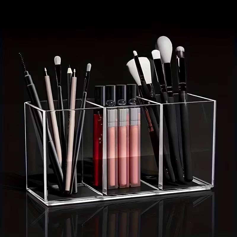 1/2/3 Compartments Makeup Brush Storage Box, Transparent Acrylic, Lipstick,Eyebrow Pencil, Desktop Mirror Cabinet Makeup Storage