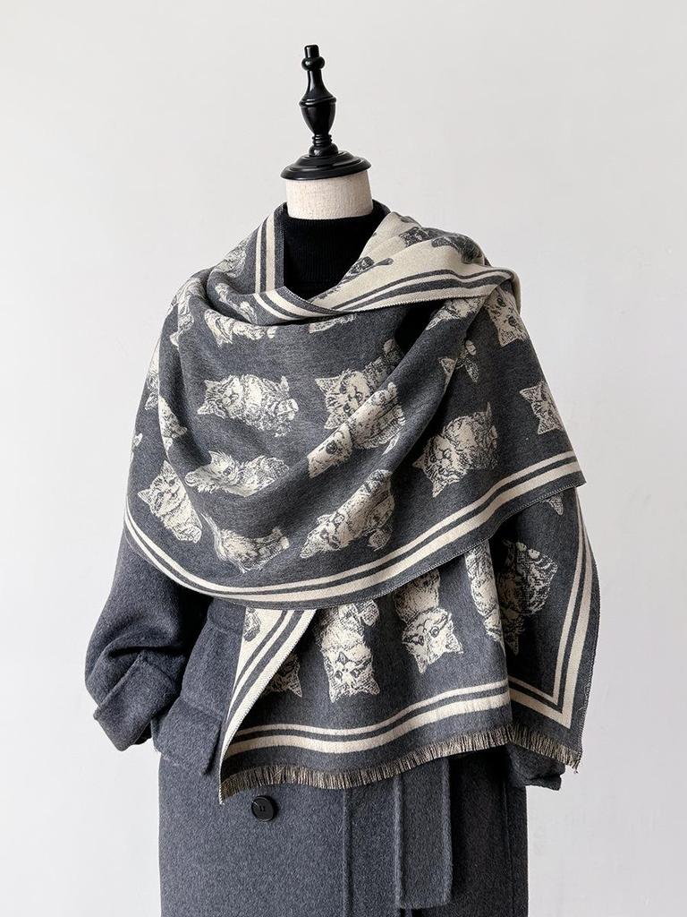 Luxury Butterfly Print Faux Cashmere Scarf: Warm, Stylish Color-Block Shawl for Women, Perfect Winter Neck Warmer