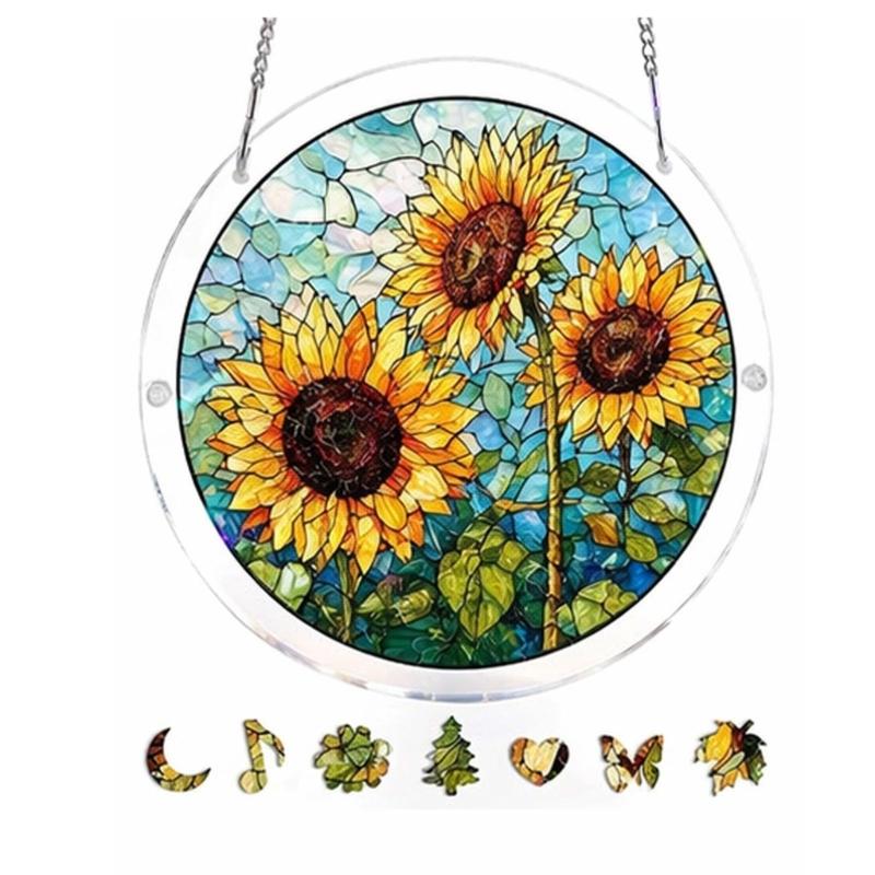 Puzzle Sun Catcher Stained Glass Window Hangings Acrylic Suncatchers Decors for Home Garden Ornament Housewarmings Gift