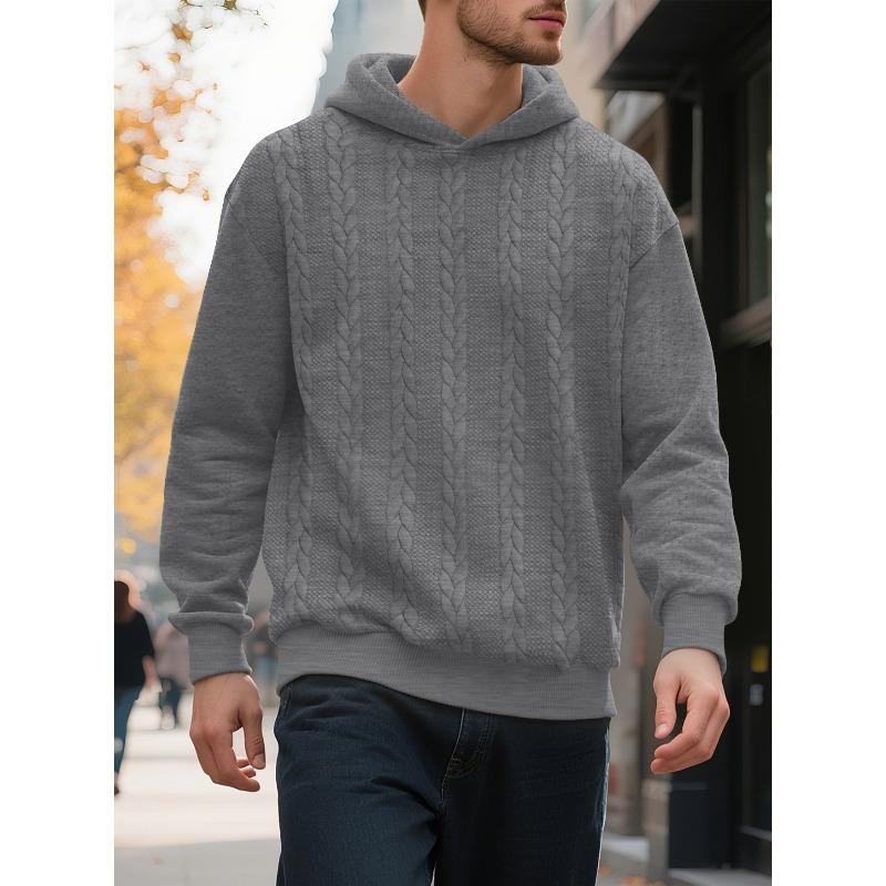 Men's Large Size Autumn and Winter Casual New Thickened Jacquard Hooded Sweater Long Sleeve Men's Top