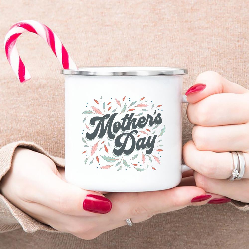 Frohen Muttertag Emaillebecher Weiß Henkeltasse Kaffee Tee Emaillebecher Wasser trinken Das beste originelle und lustige Muttertagsgeschenk