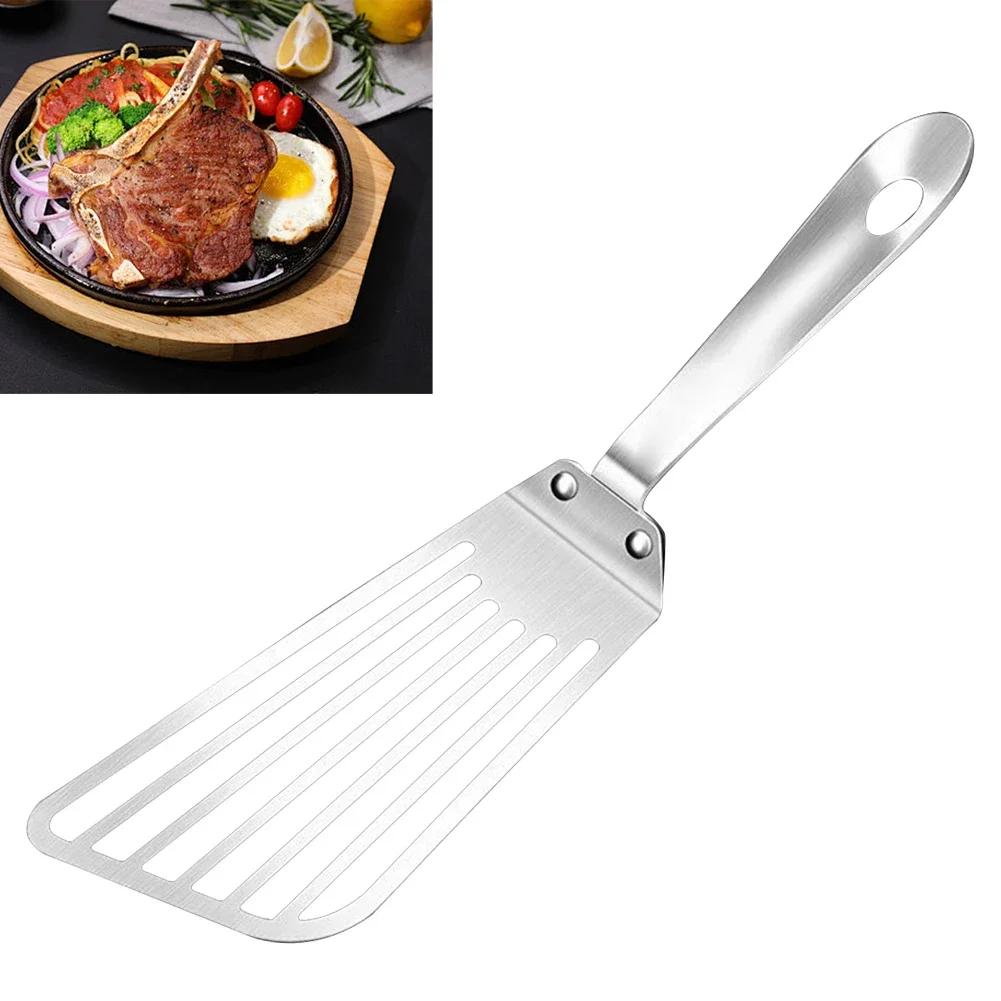 Fish Frying Spatula in Stainless Steel Oil Filtering Design for Cooking Meat and Fish Soft Grip Handle for Easy Use