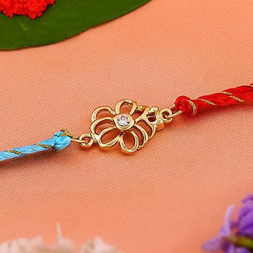 Estele Gold Plated Jali Work Floral Bracelet with Austrian Crystals and Multi Colored Silk Thread.