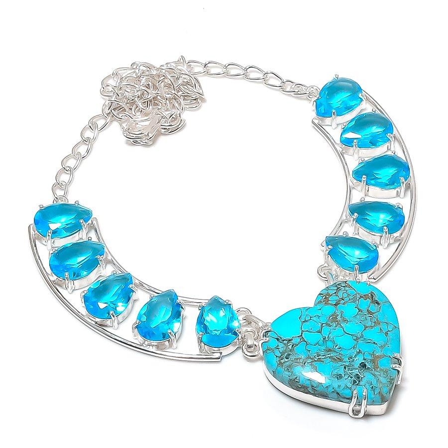 Natural Tibetan Turquoise, Topaz 925 Sterling Silver Jewelry Necklace 18" j5q27
