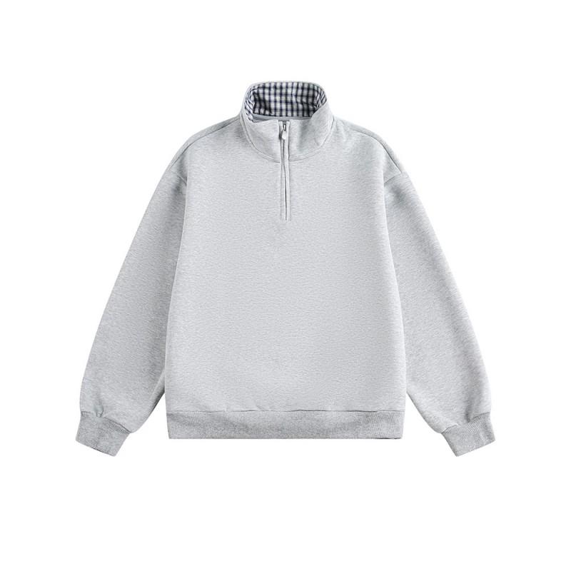 Unisex Oversized Cotton Pullover Sweatshirt With Half Zip Solid Color Casual Streetwear Top Fall
