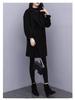 Petite Women's Mid-Length Lantern Sleeve Black Wool Coat - 2025 Korean Style for Autumn and Spring