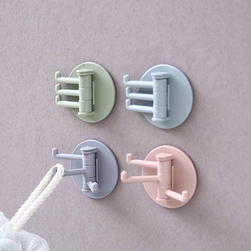 Rotating traceless hook, wall self-adhesive, strong, non punching, kitchen, bathroom storage rack, multifunctional towel rack