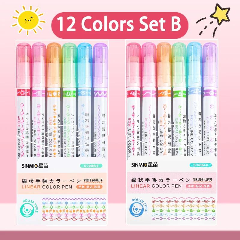 24/3 PCS Kawaii Flowers Line Shaped Highlighter Pens Roller Tip Curve Liner Marker For Writing Journaling Drawing Stationery