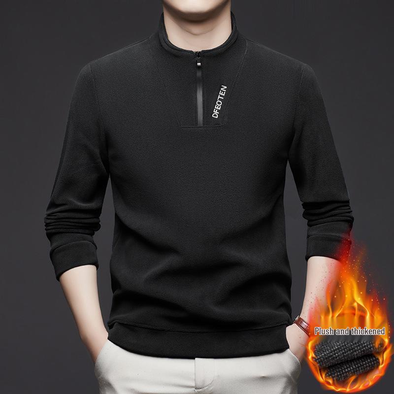 Men's Plush Half-Zip Stand Collar Fleece Sweatshirt for Autumn/Winter