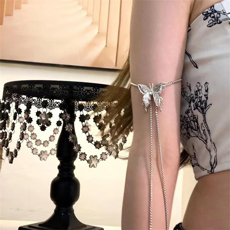 Silver Metal Liquid Butterfly Pull-Out Adjustable Necklace Waist Chain Arm Chain