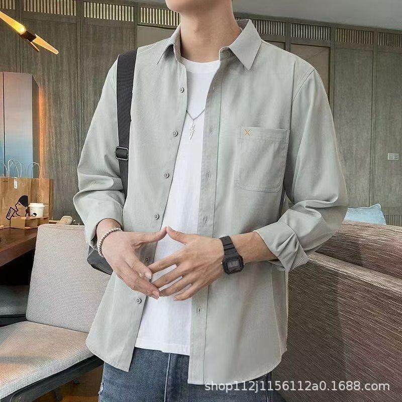 Рубашка мужская новая повседневная рубашка с длинным рукавом модная куртка XXXXL синий — фото 11