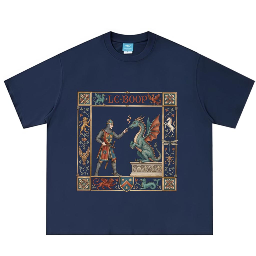 Le Boop Medieval Knight Dragon Funny Vintage Print TShirt Unisex Unisex Casual Loose Tshirts Summer Cotton fashion Tshirts tops