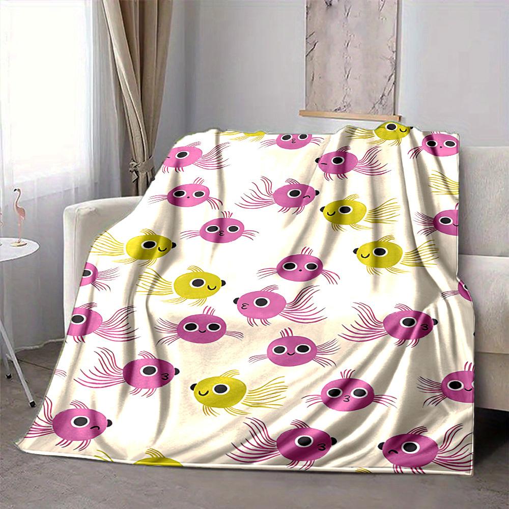 1pc Fish Friends Print Blanket   Lightweight Flannel Throw Blanket For Sofa, Bed, Living Room, Office, Outdoor Travel, Camping
