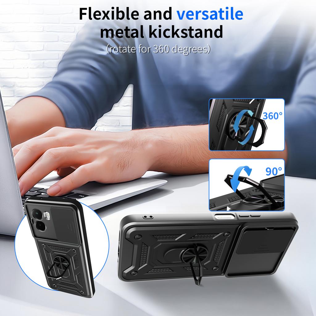 For Xiaomi Poco M7 4G (169mm) Case with Slide Camera Lid PC+TPU Kickstand Phone Cover