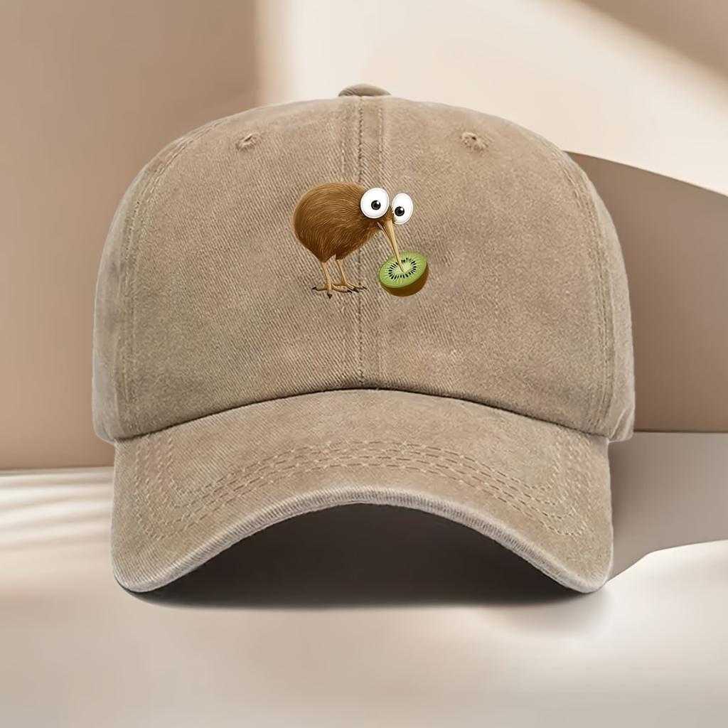 Grappige Kiwi Vogel Eet Kiwi Fruit Baseballpet Verstelbare Vintage Gewassen Sportpet voor Mannen Vrouwen