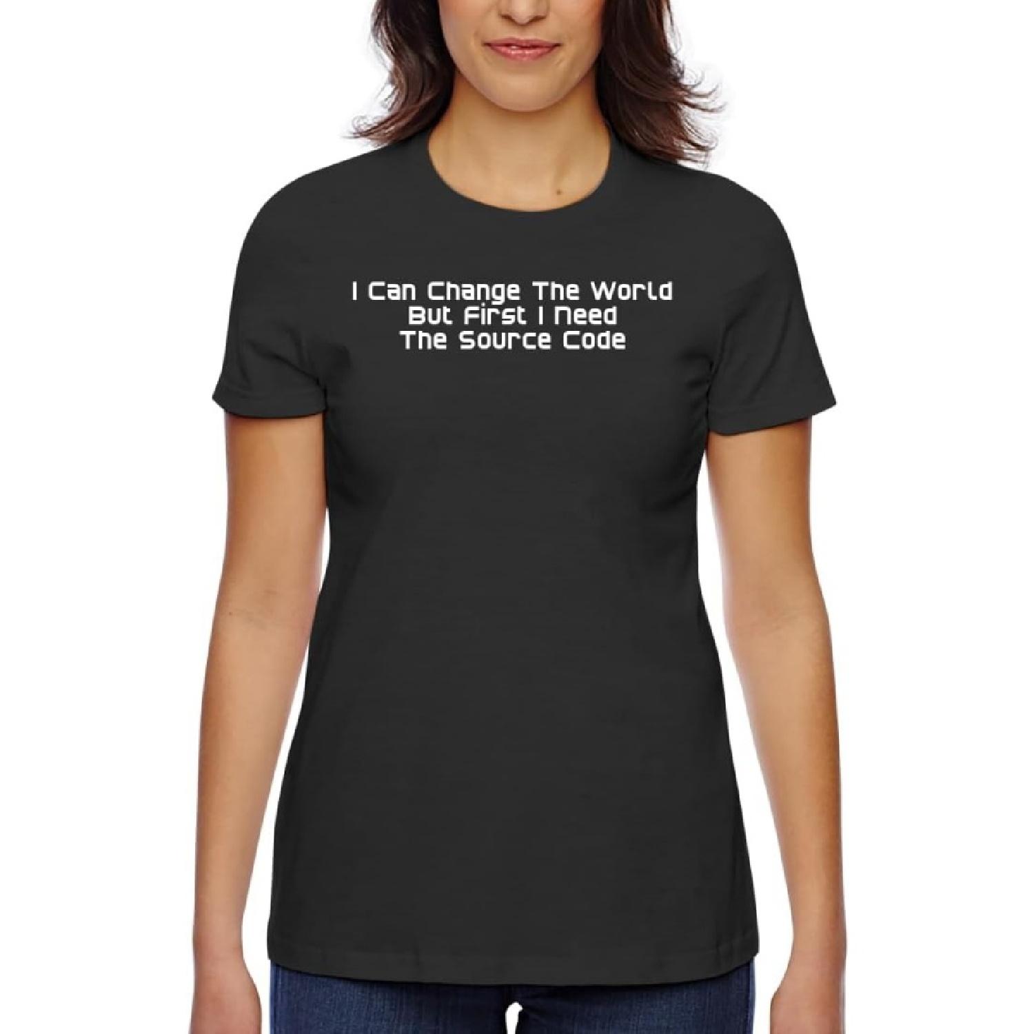 Я Могу Изменить Мир, Но Сначала Мне Нужен Исходный Код - Женская Классическая Мягкая Хлопковая Футболка – Удобная Повседневная Женская Футболка CP05 Черный S