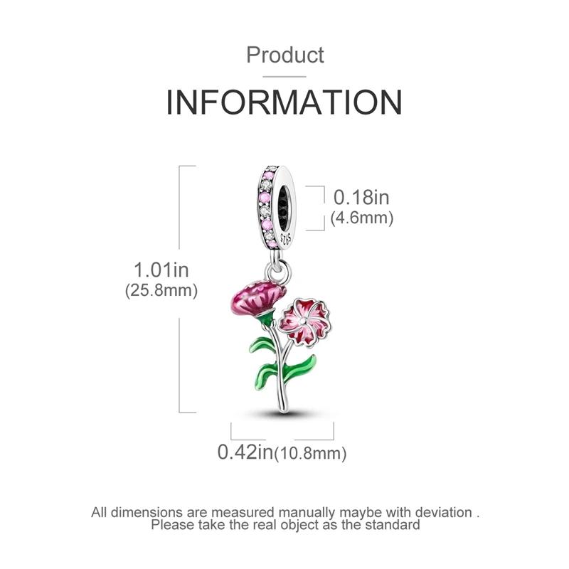 Authentic Charm Bead Charms Copper Plated Purple Carnation Plant Pendants Compatible With Bracelets Ideal For Women Women Jewellery Making Diy