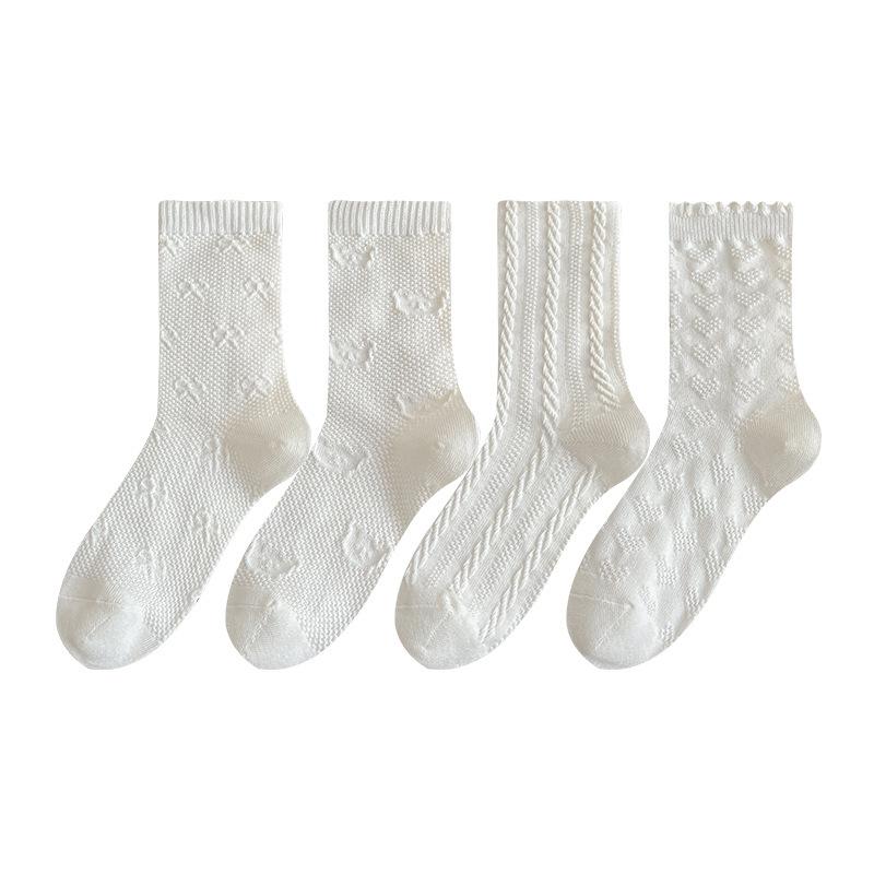 White Socks for Women In Early Autumn, Pure Cotton Mid-calf Socks, Lolita, Cute Pile Socks, Antibacterial and Deodorizing White Socks