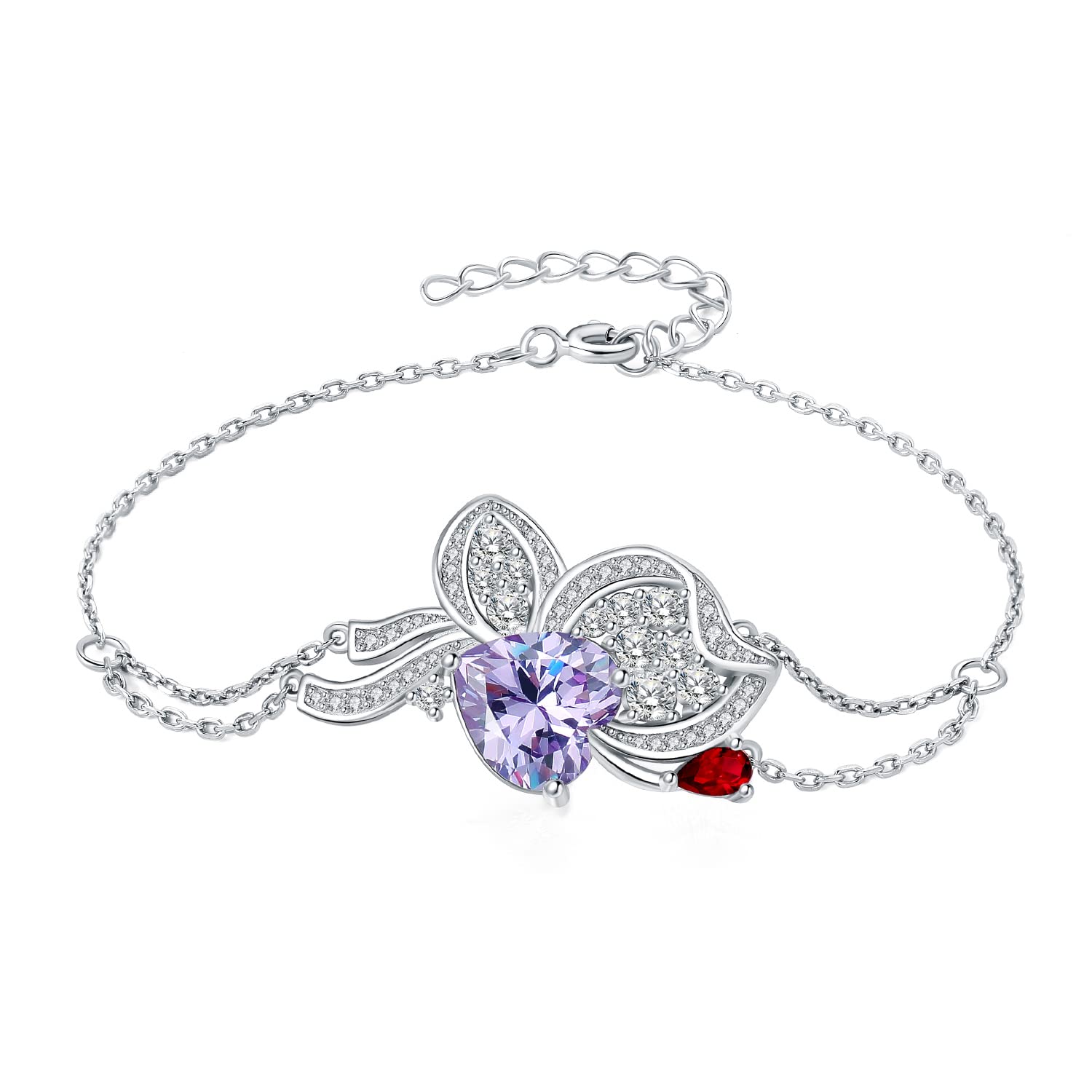 

Butterfly Heart Purple Cubic Zirconia Adjustable Bangle Anniversary Engagement Celebration Accessory Popular Red Sterling Silver 925 Ladies Gift