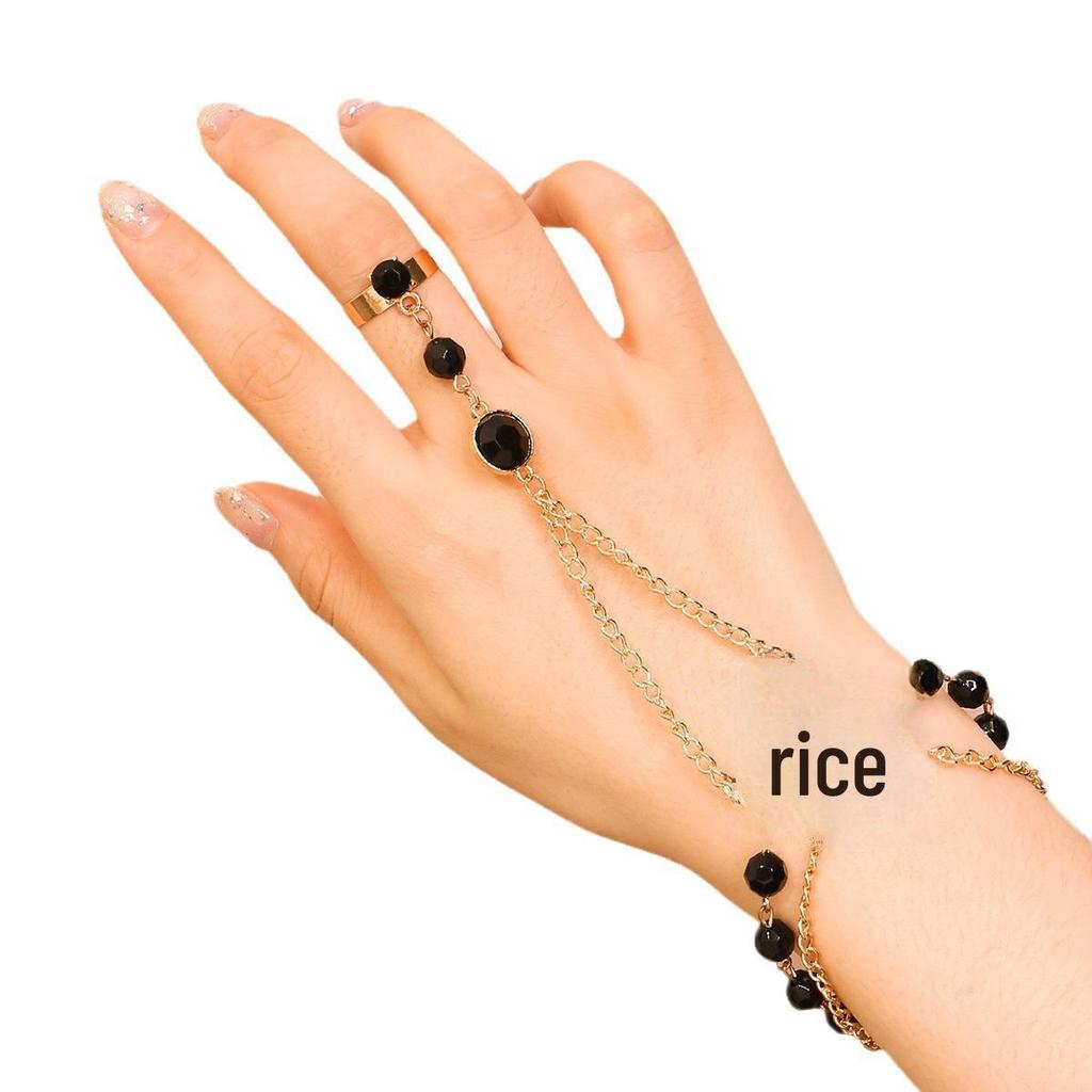 Korean Black Flower Bracelet & Ring Set - Women's Alloy Jewelry Gift