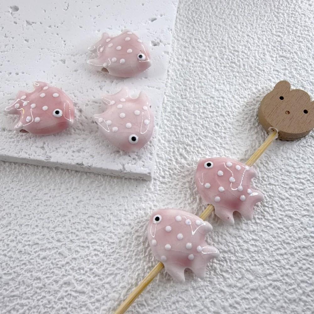 Kawaii Fish Ceramic Beads Colorful Wave Point DIY Jewelry Making Craft Straight Hole Double-sided Spacer Beads Necklace Earring