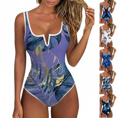 Women's Color-Blocked One-Piece Swimsuit With A Sexy V-neck