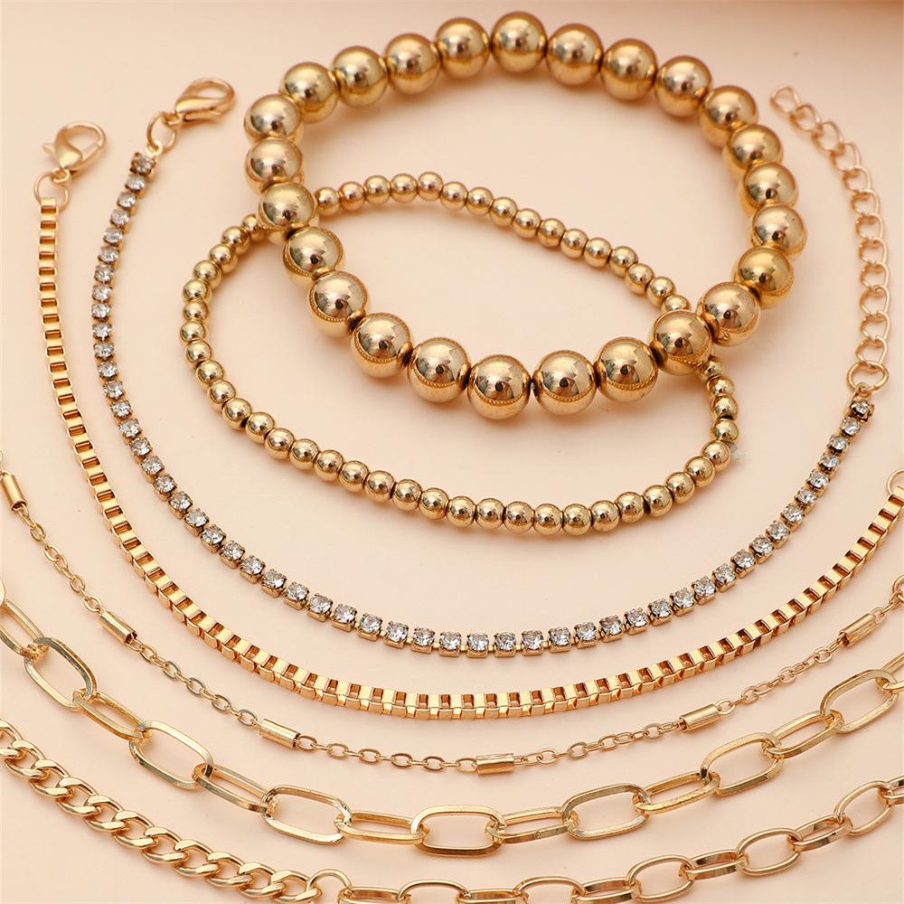 Simple Bracelet, Elastic Rope Beaded Paperclip Bracelet, Versatile Alloy Bracelet 7-piece Set