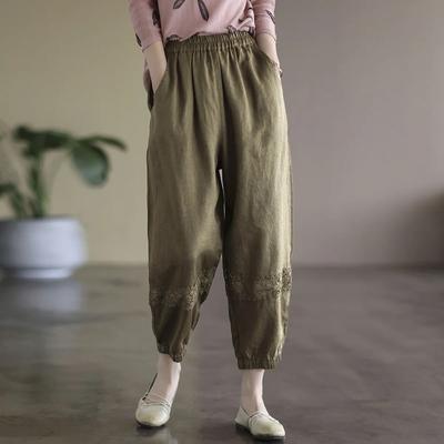 Women's Summer Retro Lace Splicing Nine-minute Pants Design Casual Lantern Pants