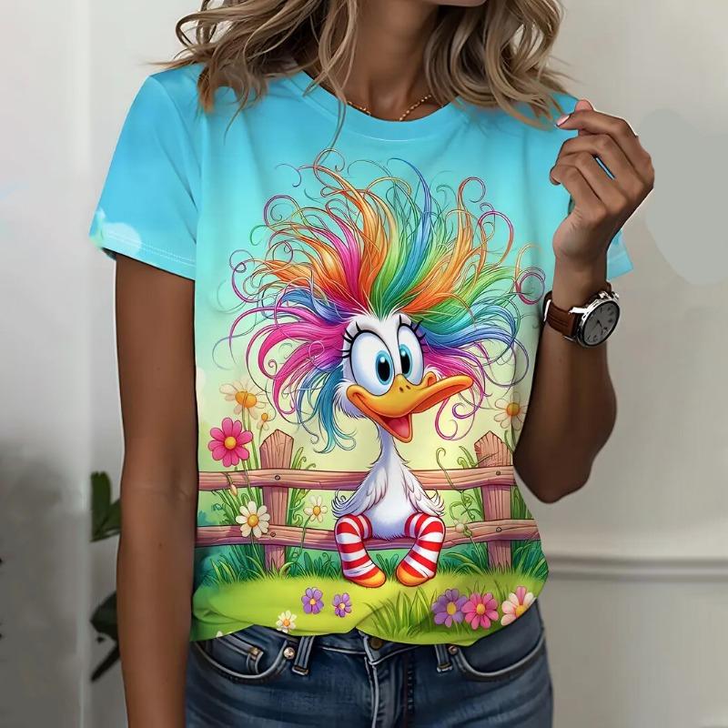 Funny Women's T-shirt Animal Graphic Print Summer Round Neck Short Sleeve Outdoor Casual T Shirts Female Oversized Clothing