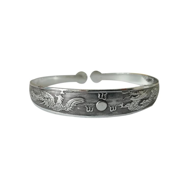 Ethnic Tibetan Miao Silver Vintage Carved Open Bangle Women's Jewelry