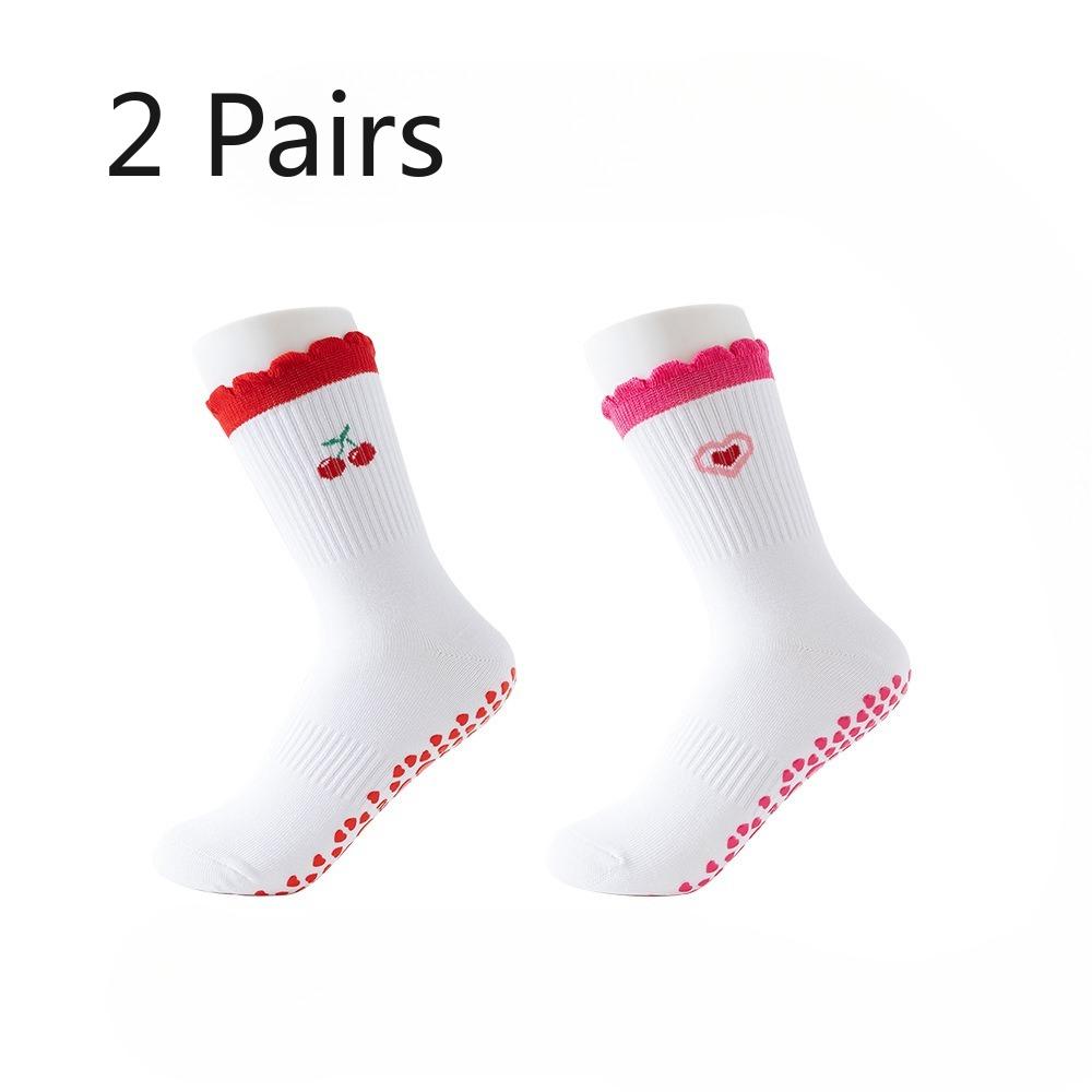 

2 пары носков для йоги, женские гольфы средней длины, носки спортивные противоскользящие силиконовые с рисунком сердечка, бабочки, авокадо, вишни, для пилатеса 2 pairs