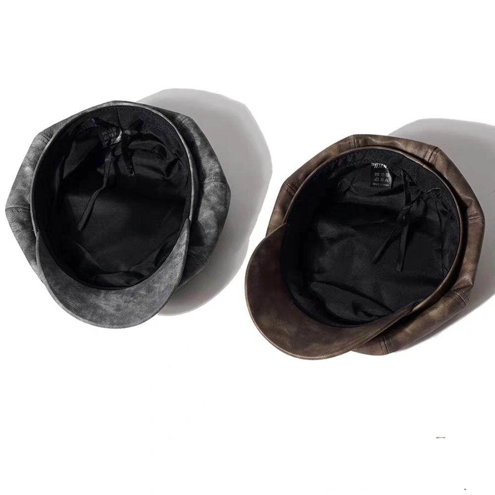 Autumn Winter Pu Leather Beret Casual Painter Hat Elegant Artist Cap Outing