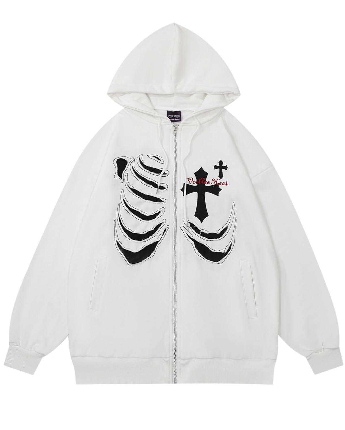 Harajuku Y2K Rib Cross, Autumn Women s Hooded Sweatshirt Zip Print Long Sleeve Loose Hoodie Jacket S