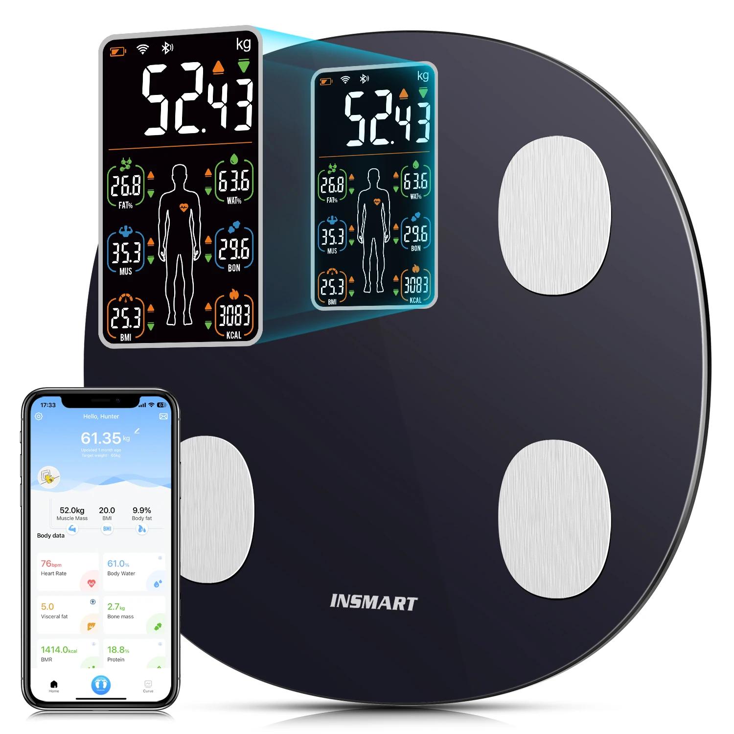INSMART Умные весы Весы для взвешивания тела Весы-балансир с экраном Цифровые весы для веса тела ИМТ Жир в организме Ванные весы Bluetooth