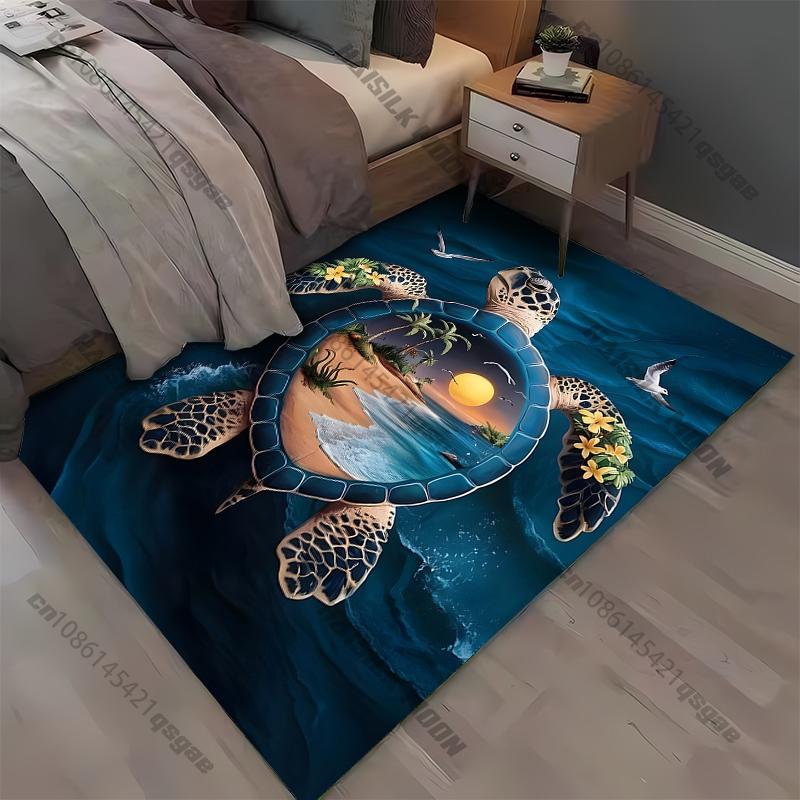 Beach Turtle Cartoon Pattern Living Room Bedroom Carpet Bedside Floor Mat 15 Size Kid's Room Cloakroom Play Mat Area Rug