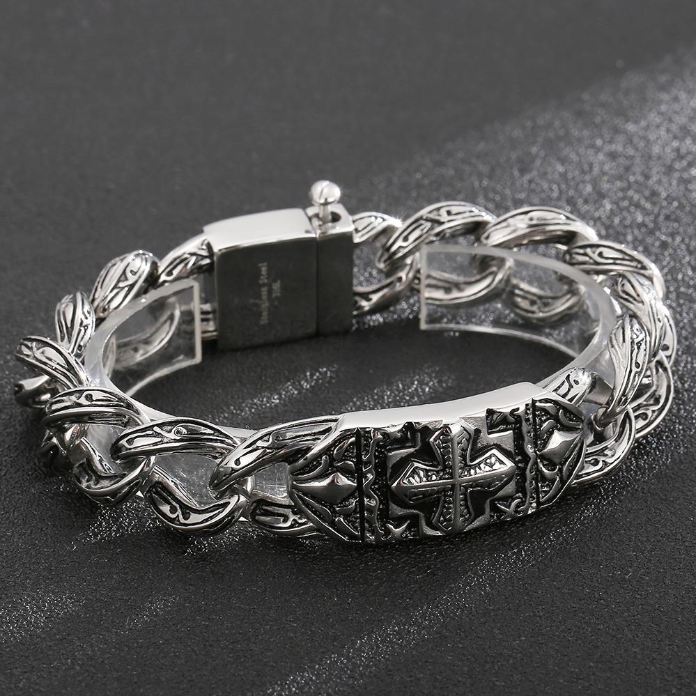 Polished Brushed Stainless Steel Cuban Chain Bracelet for Men Black Gold Color Nickel-Free Jewelry18-24CM Length Gift Wrapped