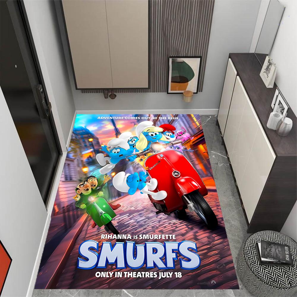 The Smurfs: Blue World Themed Anti-Slip Rugs - Polyester Home Decor, Suitable for Bedrooms, Living Rooms, Doorways, Studios, and Decorations