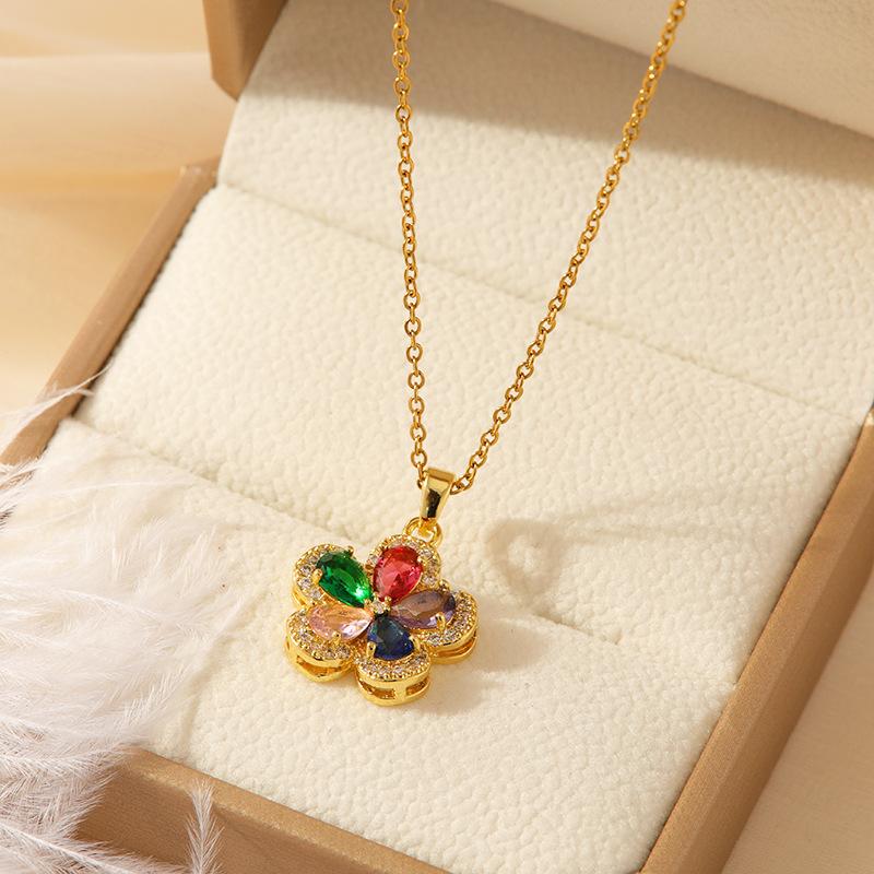 Luxury Shiny Stainless Steel 18k Gold Zircon Heart Butterfly Pendant Necklace Women Boutique Pearl Flower Leaf Necklace for Gift