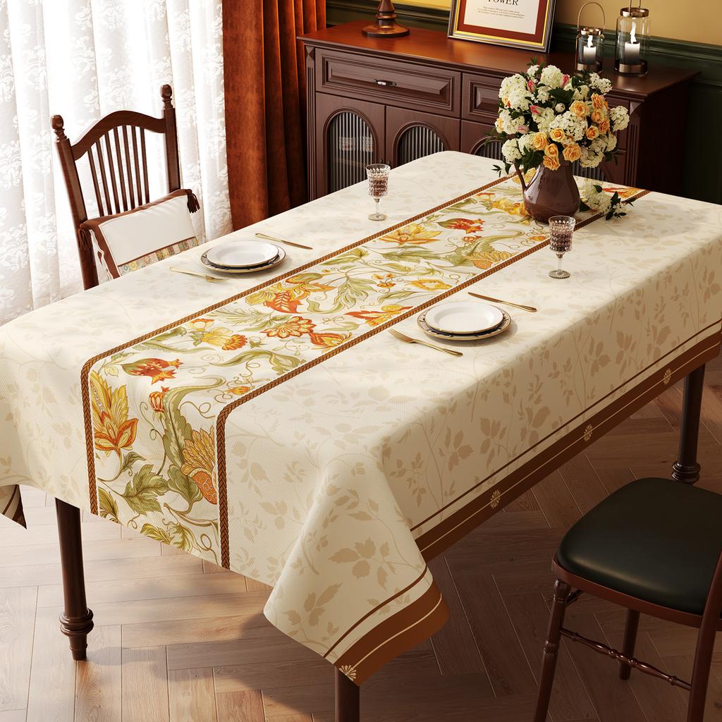 American Style Vintage Table Runner with Floral Jacquard Weave for Coffee Table Living Room Home Decoration Outdoor Picnic Mat