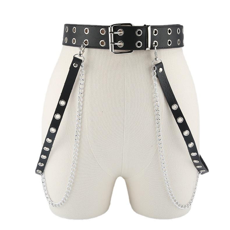 Harajuku Dark Girl Punk Goth Style Double Row Buttonhole Single Row Buttonhole Belt Decorative Jk Waist Chain Strap Cool