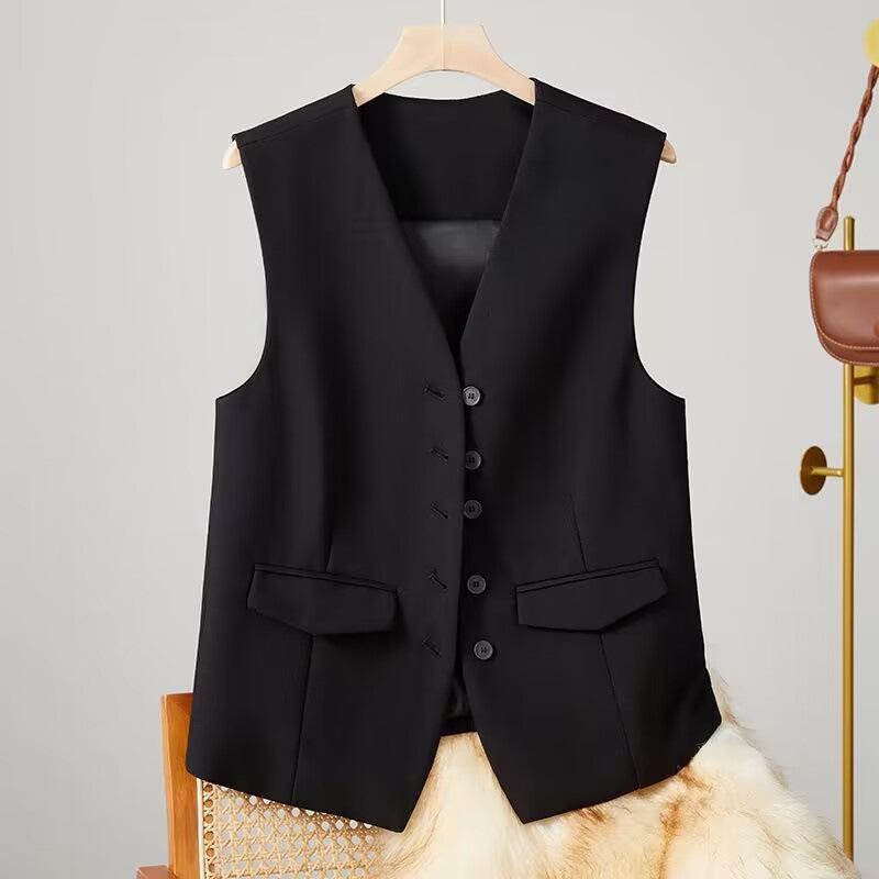 2025 Spring V-neck Loose Solid Color Sleeveless Jacket & Cardigan Vest