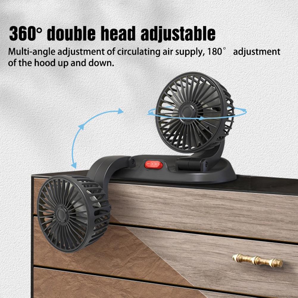 Car Cooling Fan 360° Rotation Car Fan With 2 Head Automotive Electric Fan USB For Home Desk Office&Car Interior Accessories B9Y5