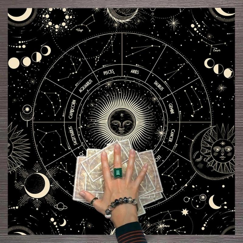 Tarot Card Tablecloth Altars Cloth Astrology Divinations Non-Slip Mat 12 Constellations Tablecloth Tapestry Home Decors