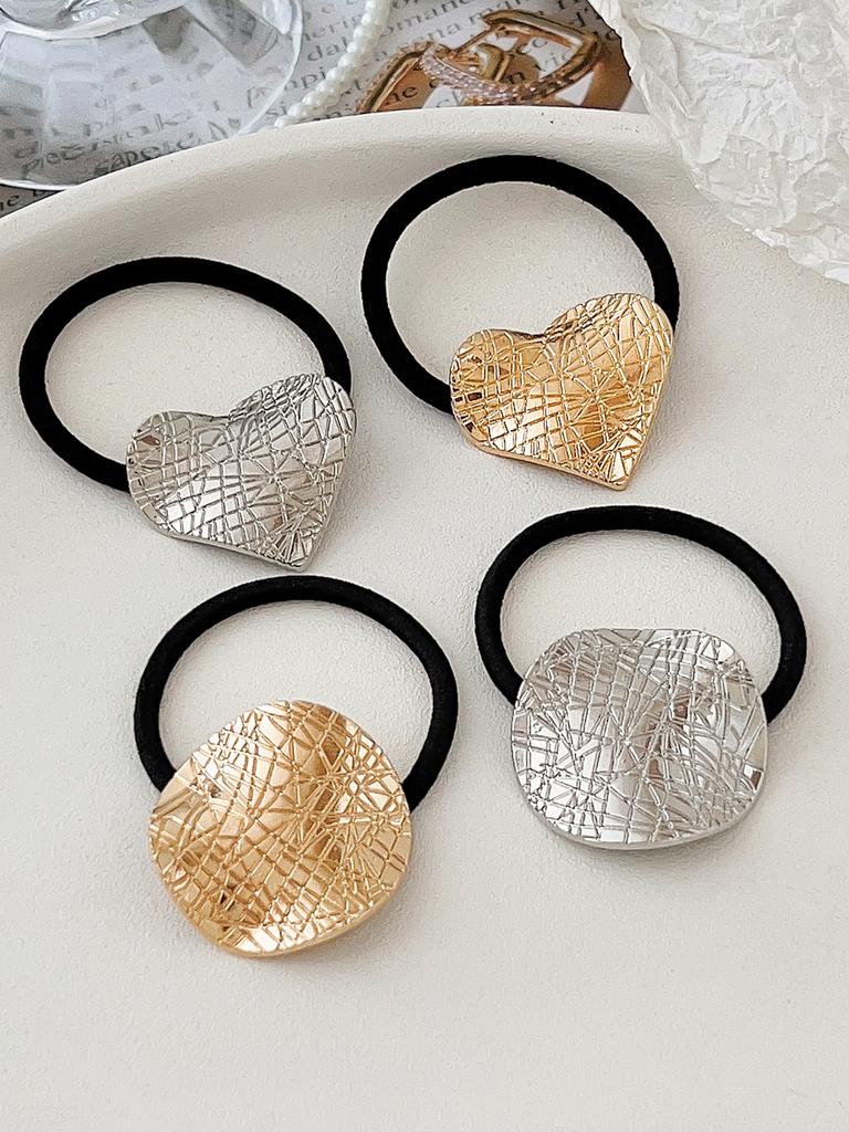 4Pcs Metal Circle Hair Cuff Elastic Hair Band Hair Ties Ponytail Holder Hair Rope Accessory for Women Girls
