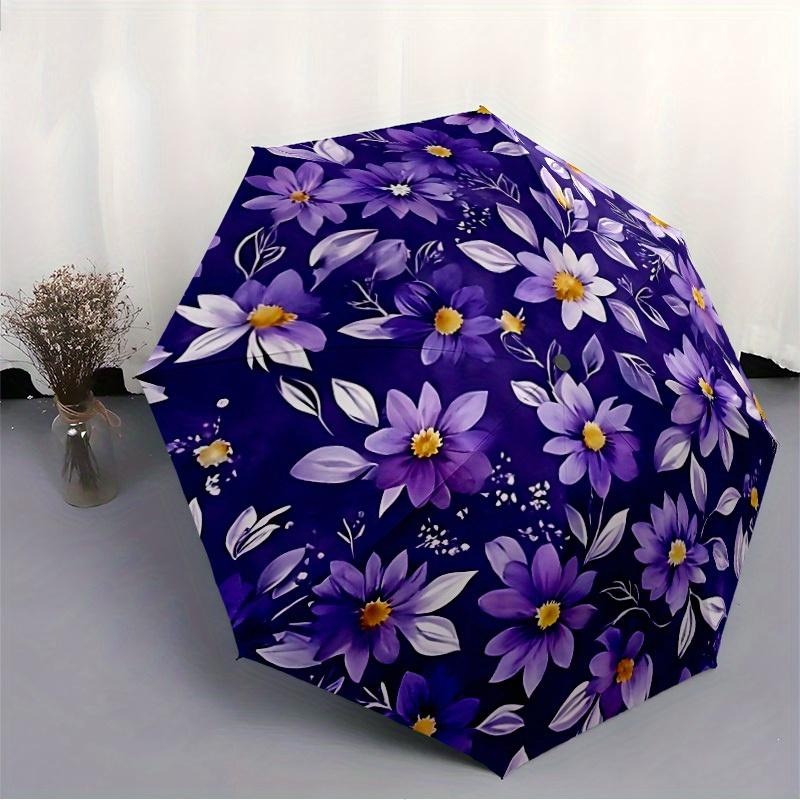 1pc Purple Floral Pattern Automatic Open/close, All-Season Portable Folding Umbrella for Friends, Travel, Everyday Yy250812182