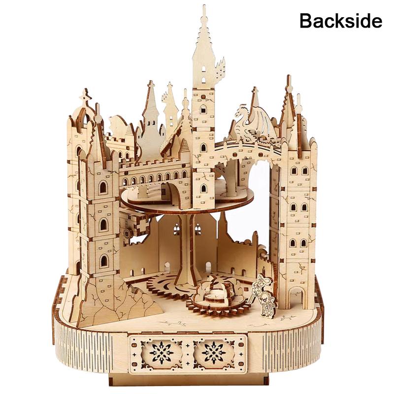 Magic Castle 3D Wooden Puzzle Rotatable Touring Train Music Octave Box DIY Assembly Model Mechanical Kit Toy Gift for Teen Adult