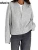 Autumn Crewneck Pullover Sweater Women's Chic Commute Style Zipper Jacket Loose Versatile Top
