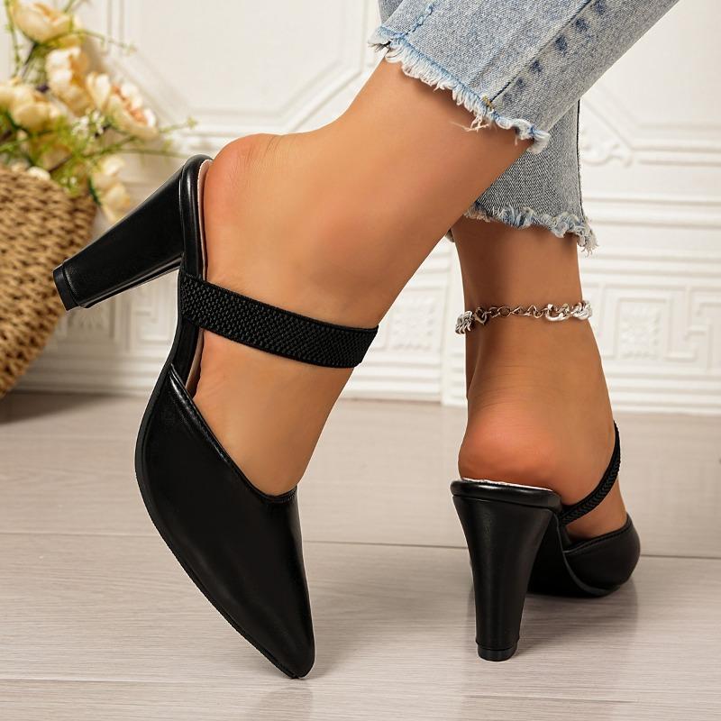 Women's Slippers Autumn New Pointed Toe Shallow Mouth Slip-on Non-Slip Wear-Resistant High Heels