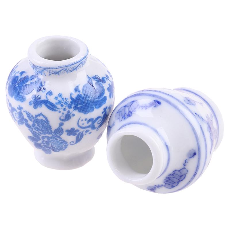 1/12 Dollhouse Miniature Blue And White Porcelain Vase Accessories Toy
